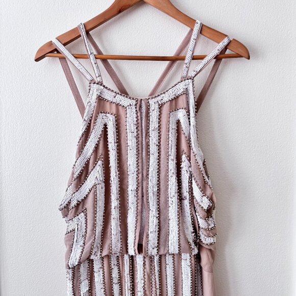 ASOS Design Linear Bead & Sequin Embellished Mini Dress w/ Maxi Overlay - Picture 5 of 11